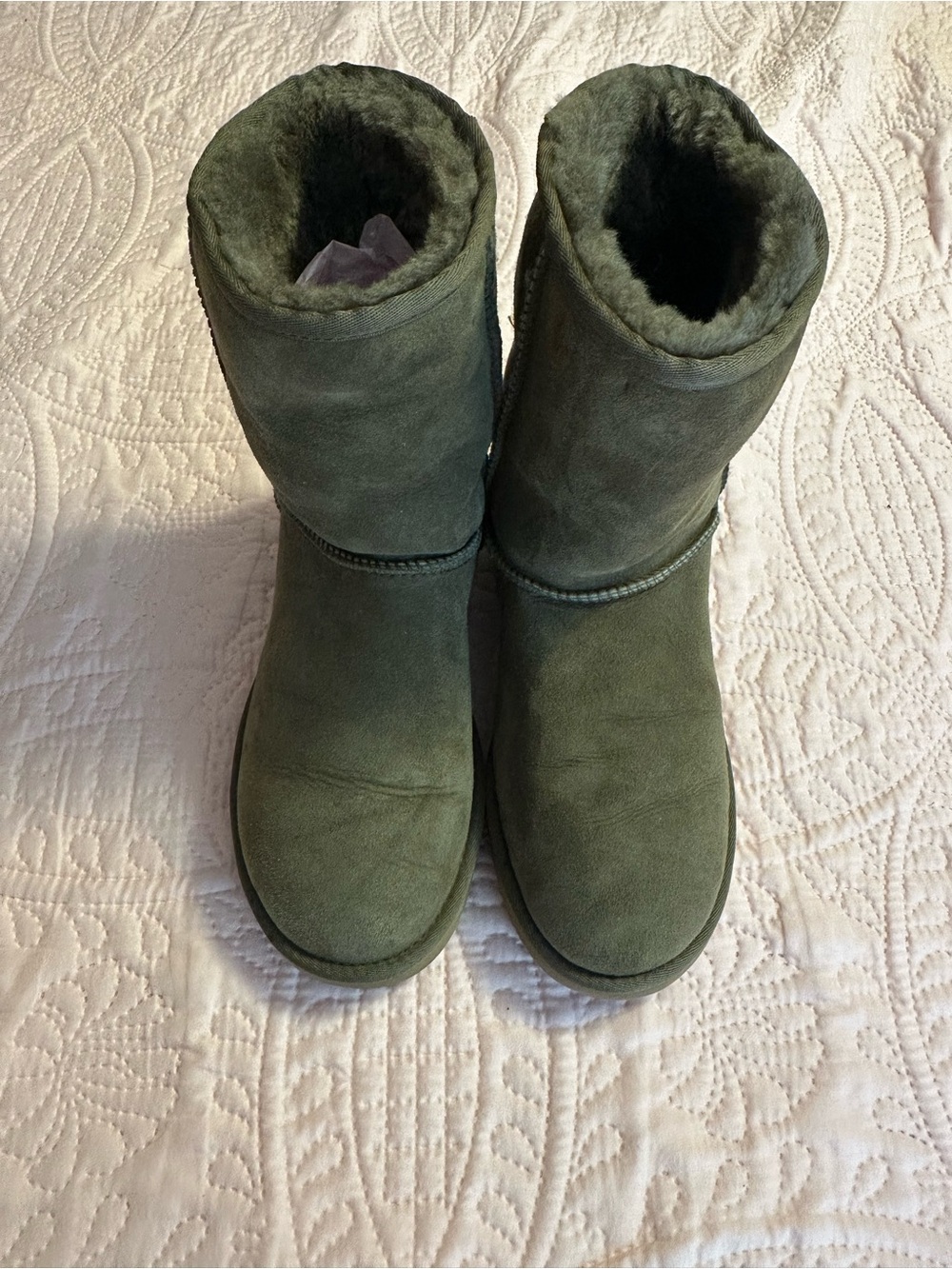 UGG Olive Suede Short Shearling Boots